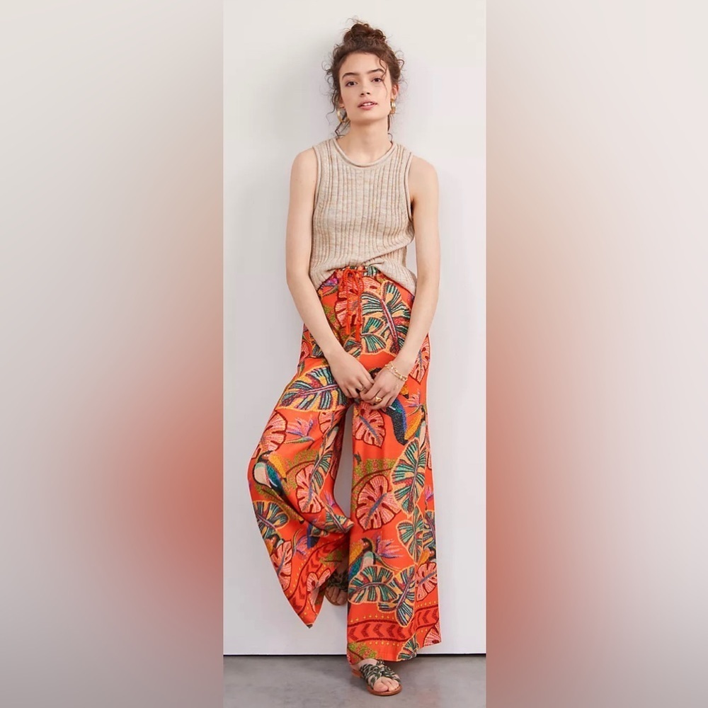 FARM RIO Birdie Wide-leg Pants In Orange - Picture 2 of 6